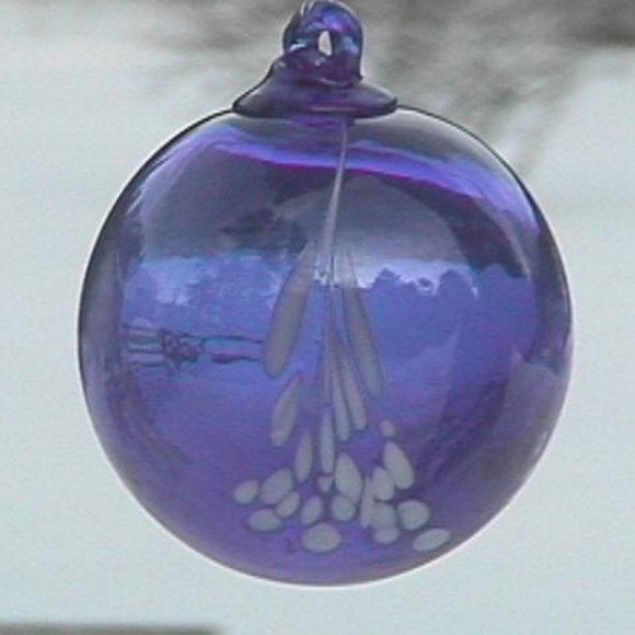 Hanging Glass Ball 4" Diameter Cobalt Blue with White Swoosh (1) GB73 - Picture 1 of 2